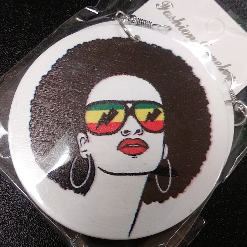 ❤ 4/$15❤ Wooden Print Afro & Shades Earrings
